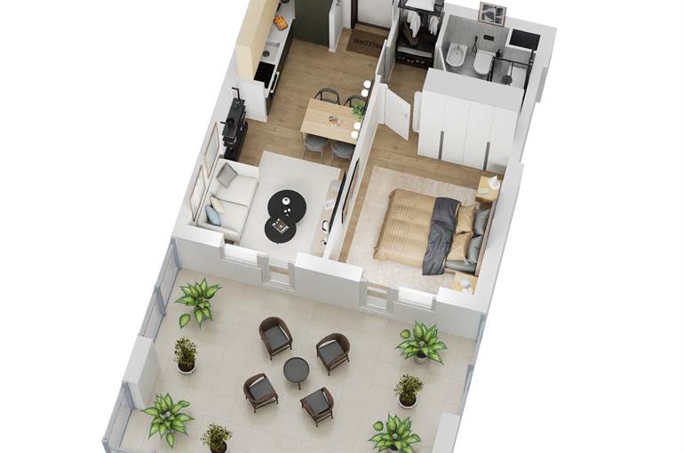 Bilocale render tipo arredi ovest b