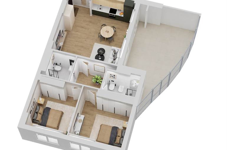 Trilocale render tipo arredi sud_ovest