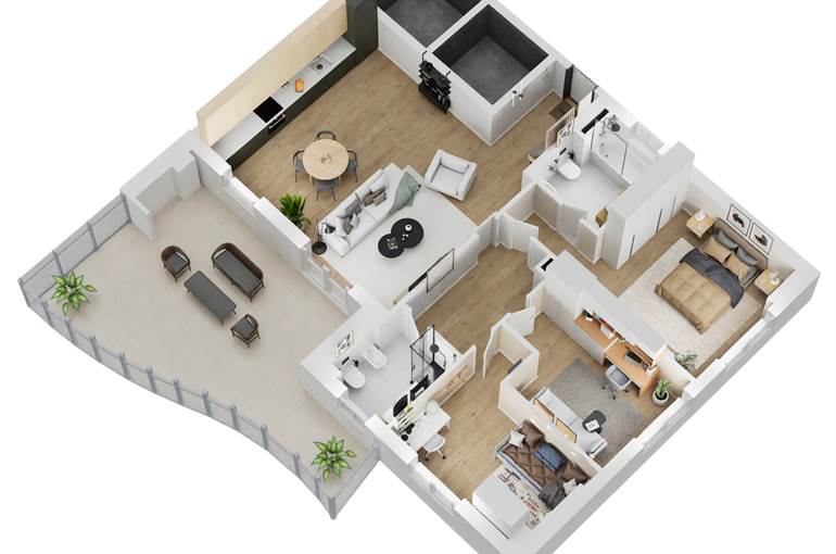 Quadrilocale render tipo arredi lato notte sudest