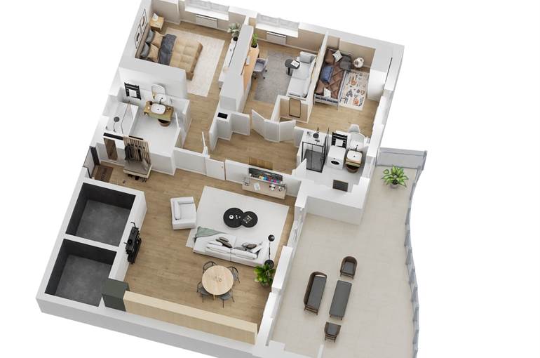 Quadrilocale render tipo arredi lato notte sudest