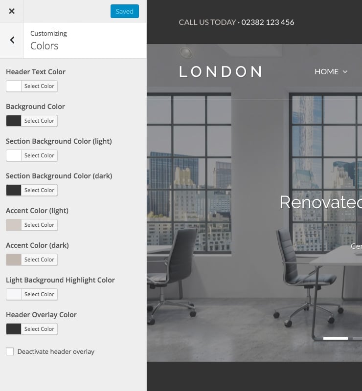 WordPress theme customizer